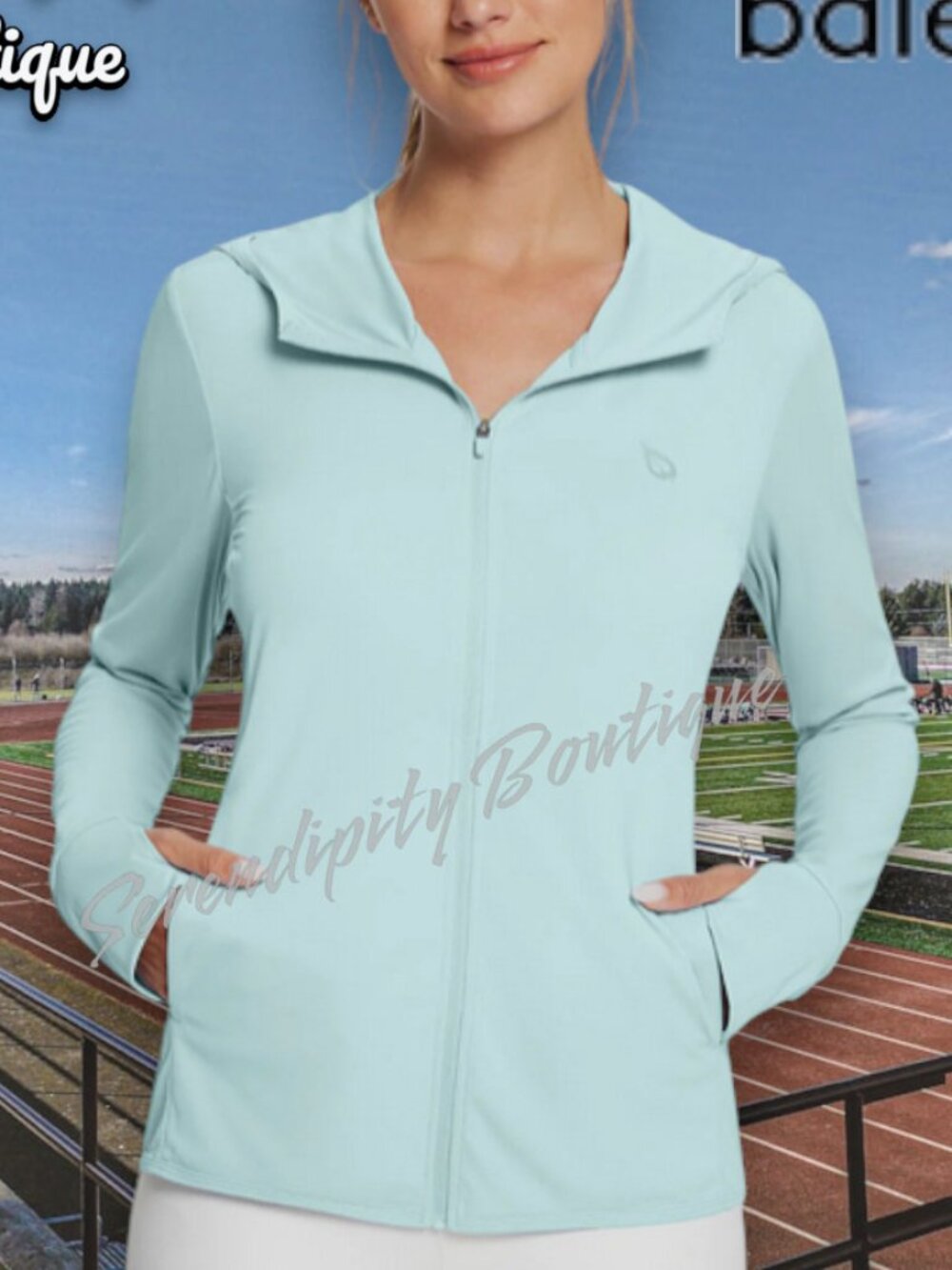 Baleaf Ponytail Hoodie UPF 50 Lightweight Warmup Athletic Zip Up Jacket